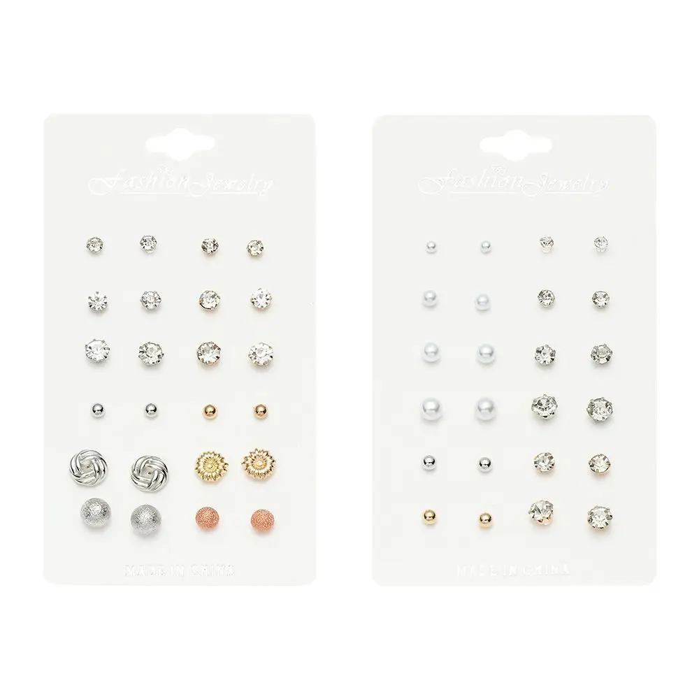 

Rhinestone Women Fashion Jewelry 12 Pairs/Set Stud Earring Simplicity Small Ball