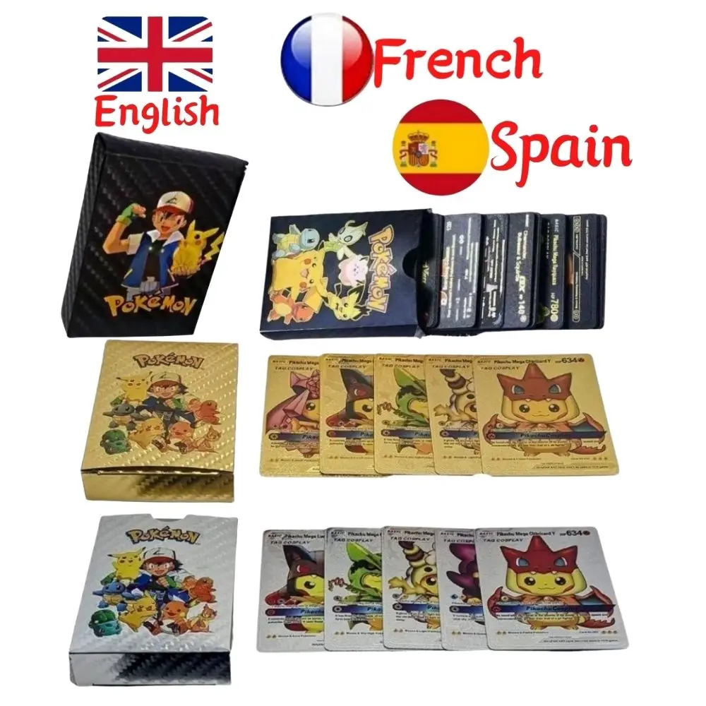 

Карта Pokemon, металлическая, золотая, Vmax GX, энергетическая карта, Charizard Pikachu, редкая коллекция, Боевая тренировочная карта, детские игрушки, пода...