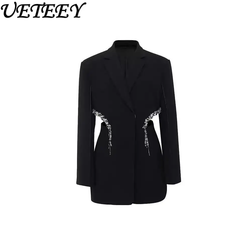 Черный пиджак для женщин весенне-осенний новый сексуальный облегающий средней