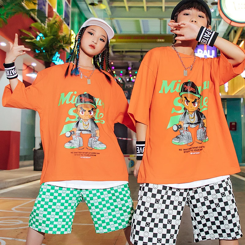 

Детская свободная Одежда для танцев в стиле хип-хоп, наряды с коротким рукавом, шорты для девочек и мальчиков, костюмы для джазовых представлений, одежда для Rave DQS9686