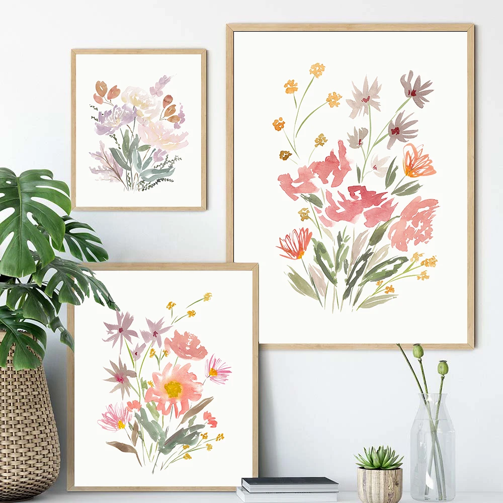 

Abstract Floral Watercolor Canvas Painting Nordic Minimalist Wall Art Posters and Prints Modern Home Decoration Living Room
