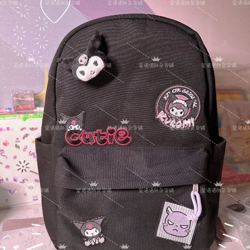 

Kawaii Sanrio Anime Kuromi Canvas Backpack Cute Cartoon Commuting Printing Campus Durable Dirt-proof Large Capacity for Girls