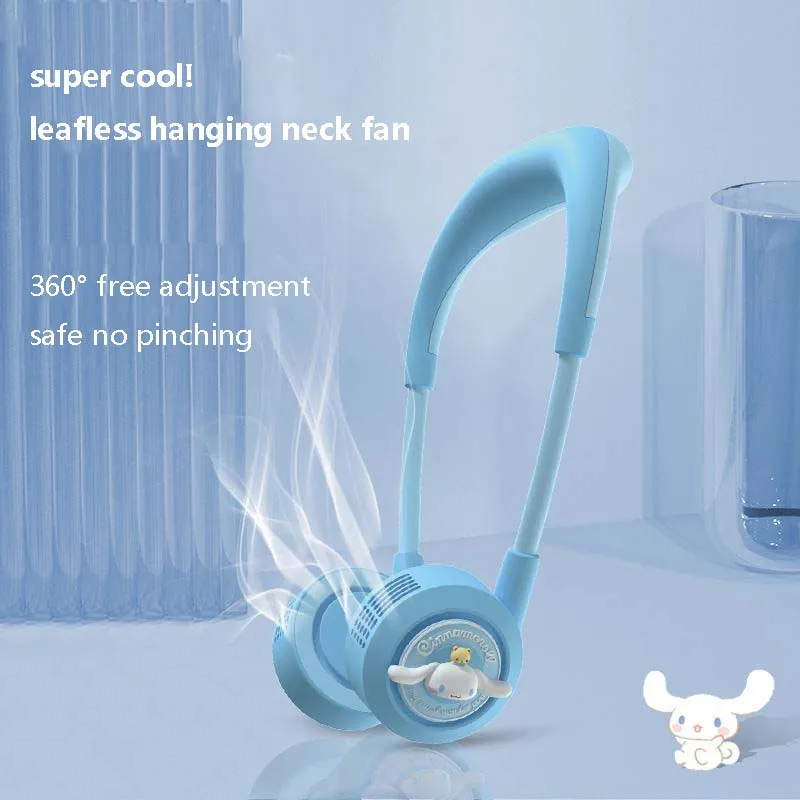 

Kawaii Sanrio 2023 Cinnamoroll Kuromi Anime Hang Neck Fan Cartoon Portable Atomizing Electric Mute Originality Children Gifts
