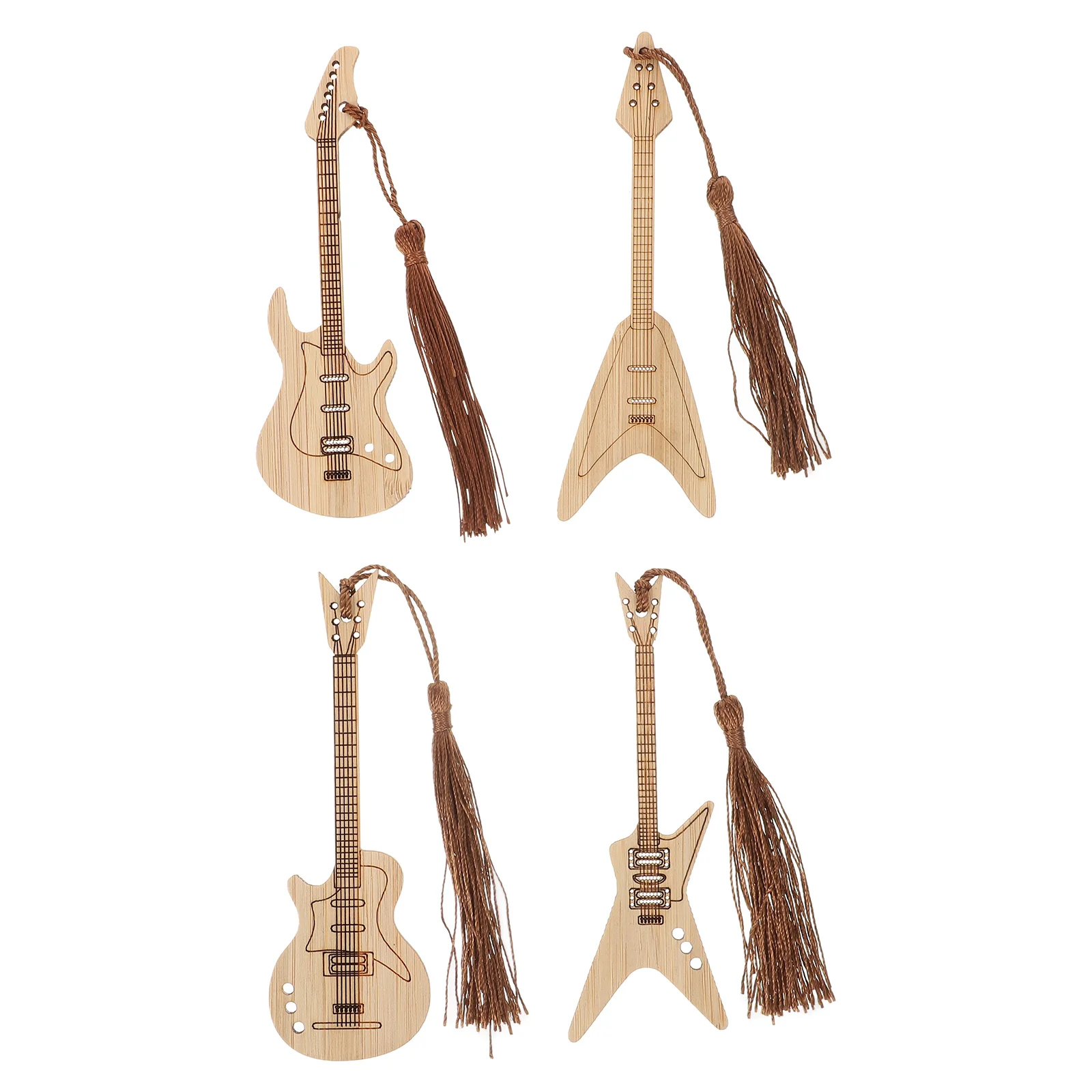 

4pcs Creative Guitar Book with Tassel Mark Bamboo Book Marks Students Gifts
