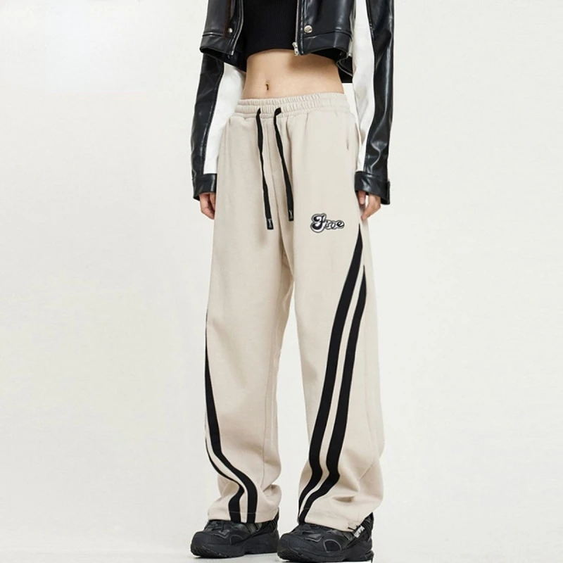 Harajuku Oversize Jogging Striped Sweatpants Women Streetwear Hip Hop Drawstring Elastic Waist Wide Leg Casual Sports Trousers