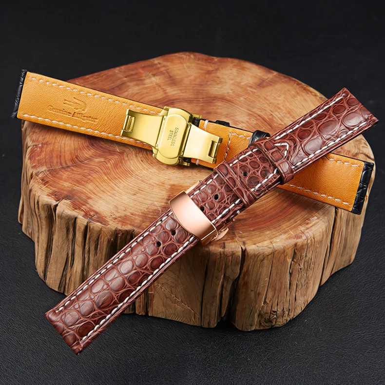 

Ремешок из кожи аллигатора LUCKYWATCH Z01, популярный кожаный браслет ручной работы с американским аллигатором, аксессуары для часов 14-22 мм