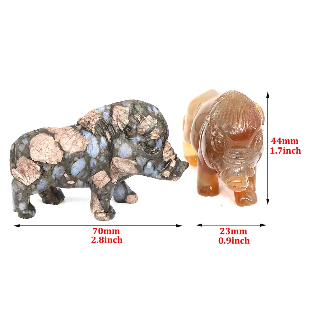 Wild Boar Statue Natural Stones Reiki Healing Crystal Carving Pig Animal Figurine Crafts Home Decoration Fengshui Ornament Gifts