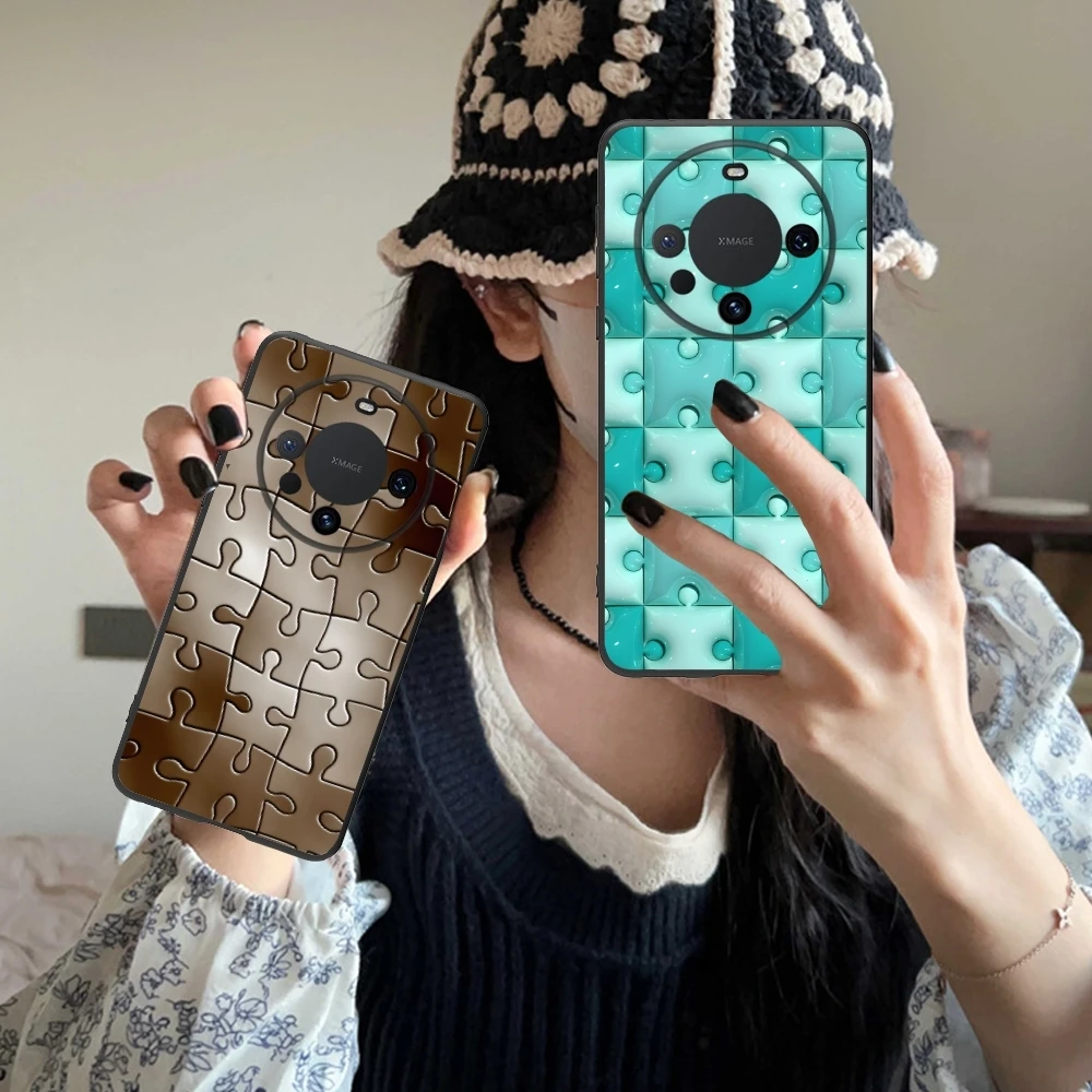 Puzzle Fashion Pretty Mobile Cell Phone Case for Huawei Mate 60 50 40 30 20 10 Pro Plus Lite E 5G Black Soft Cover Shell