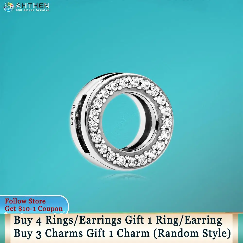 

Ahthen 925 Sterling Silver Bead Circle of Pave Clip Charms fit Original Pandora Bracelets for Women Jewelry Making Girl Gift