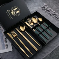 stainless steel tableware knife fork spoon chopsticks set four piece gift box bright portuguese gift box