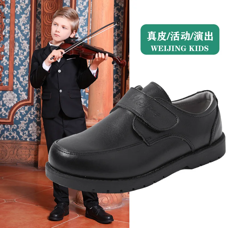 Boys Leather Shoes Black Leather Elementary School Children 2021 Spring and Autumn New Big Boy British Style Boy Show Shoes