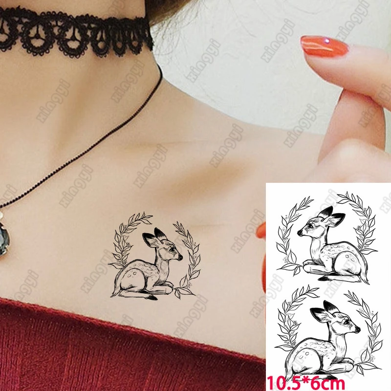 

Waterproof Temporary Tattoo Sticker Cute Deer Unicorn Horse Moon Flowers Flash Tattoo Fake Tatto Wrist Body Arm for Women Men