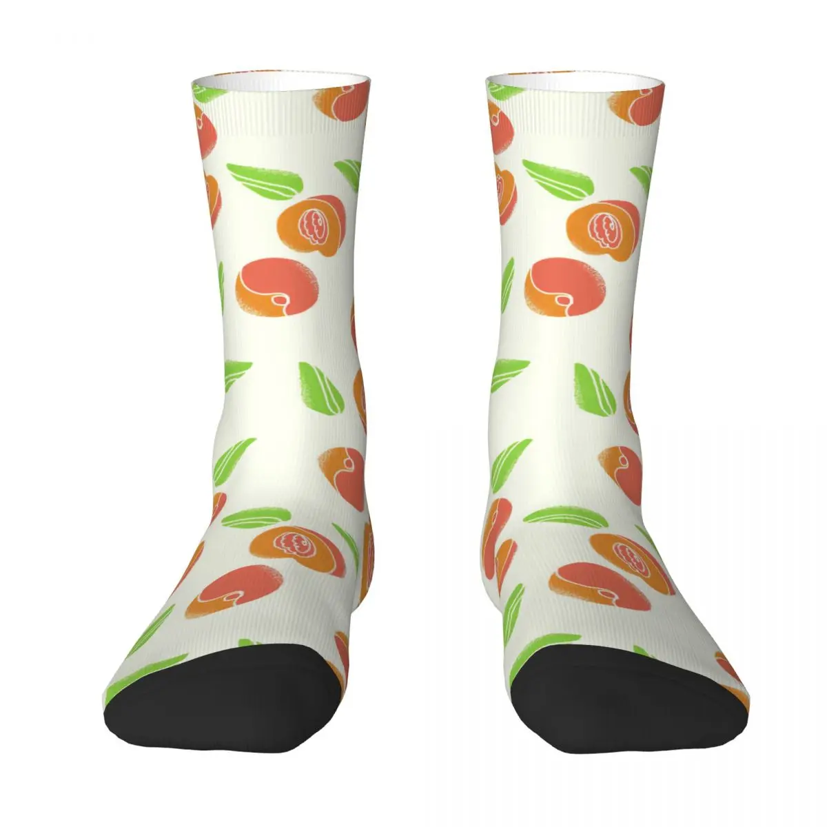 Hand Drawn Peach With Leaves Seamless Pattern Adult Socks,Unisex socks,men Socks women Socks