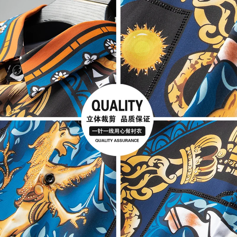 Luxury Print Long Sleeve Men Shirts 2022 New Slim Casual Business Dress Shirt Social Party Men Clothing Tuxedo Blouse Streetwear