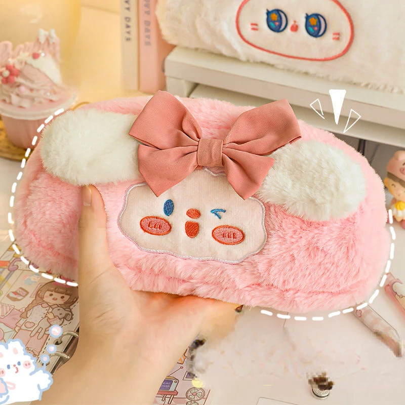 

Зимние милые искусственные Плюшевые канцелярские принадлежности для учащихся, милые школьные принадлежности, пенал для карандашей, рюкзак...