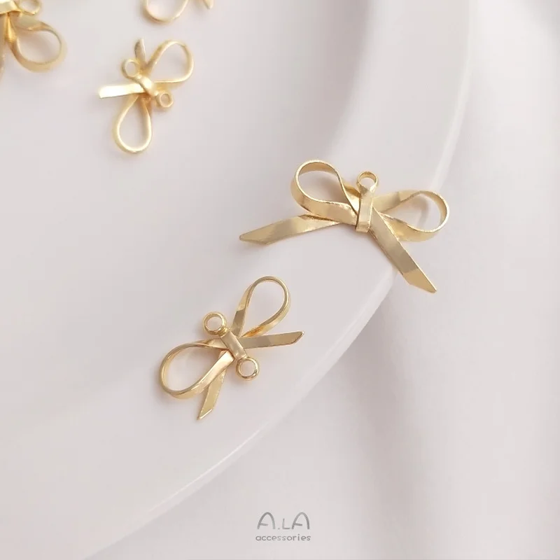 Двойной подвесной бант-Соединитель с защитой цвета 14 к золота серьги ручной