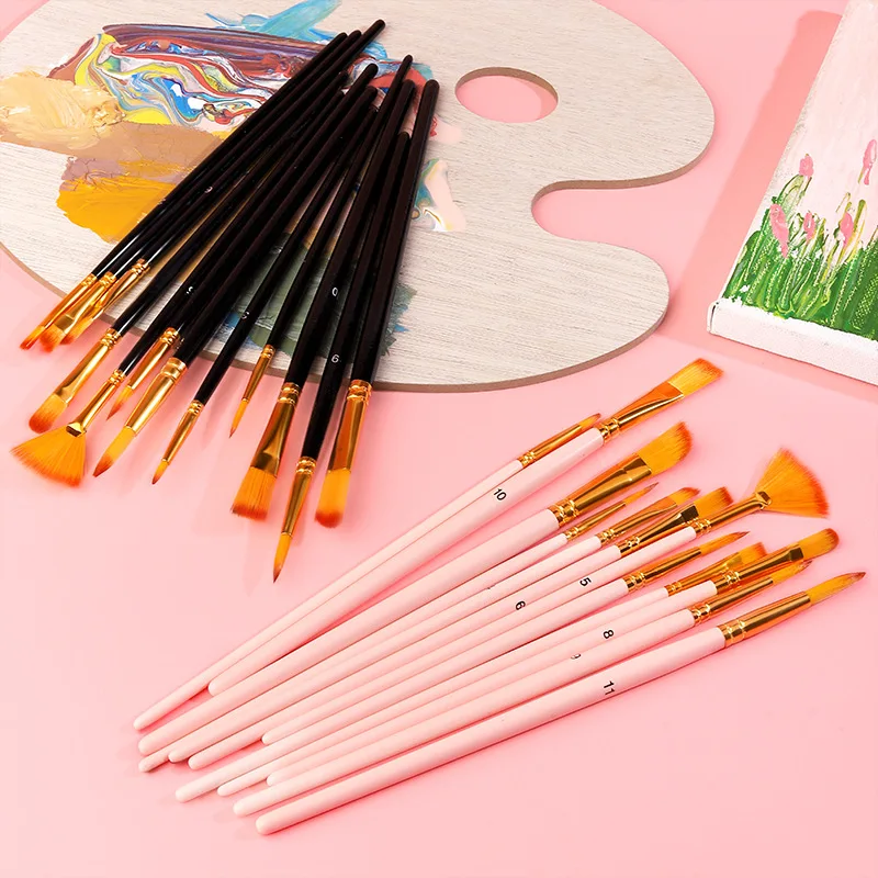

12 Packs of Nylon Wool Oil Brush Set Student Art Acrylic Watercolor Gouache Special Multi-shaped Fan-shaped Row of Brushes