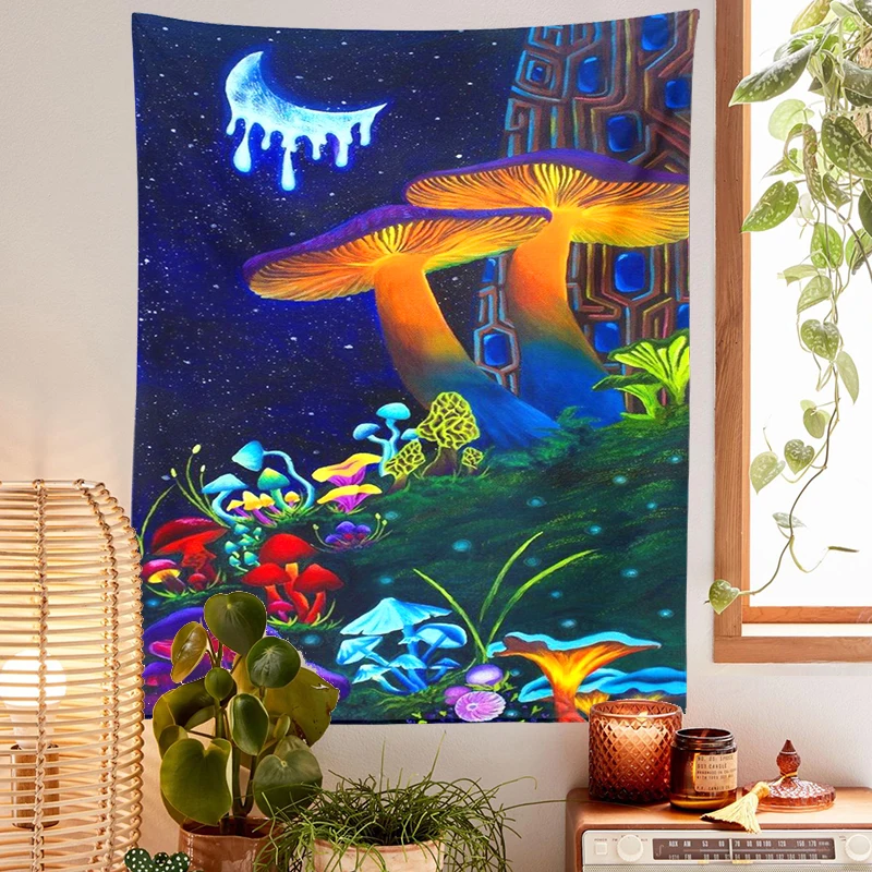 

Psychedelic Mushroom Wall Hanging luminous Boho Decor Wall Cloth Hippie Gypsy Tapiz Witchcraft Tapestry Room Decor Wall Art