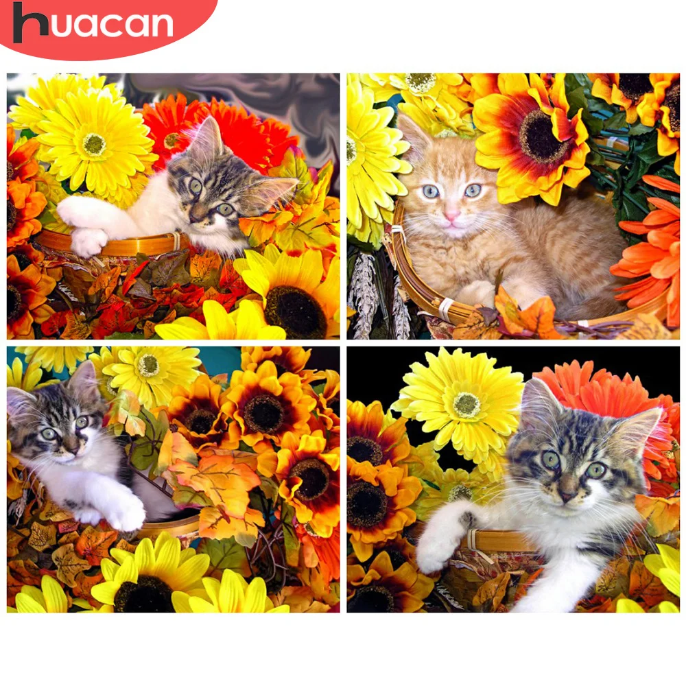 

HUACAN Sunflower And Cat DIY Painting By Numbers Animals Kits Coloring By Numbers Unique Gift Home Wall Art Decor 40x50 Artwork