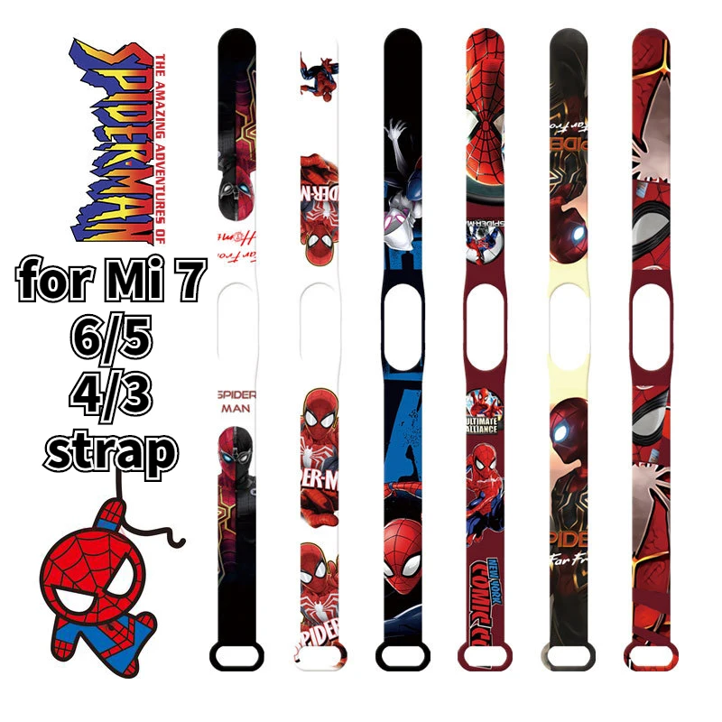 Disney Spiderman Xiaomi sports Strap for Mi Band 3/4/5/6/7NFC Wristband Anime Action Figure Print Watch Replacement Band Gifts