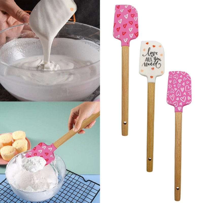 Heart Cake Cream Silicone Spatula Wooden Handle Butter Pastry Blender Scraper Kitchen Chocolate Butter Baking Mixers