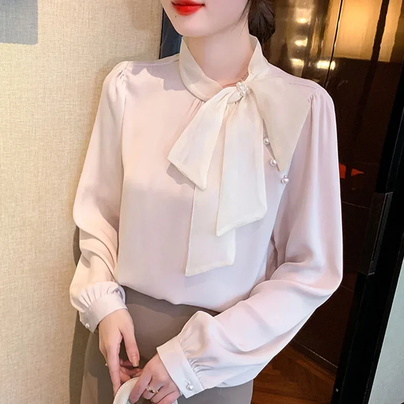 Модная весенняя женская рубашка с длинным рукавом и круглым вырезом Офисная