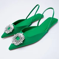 2021 summer new womens sandals closed toe green single shoes with thin heel fashion hollow pointed toe women shoes
