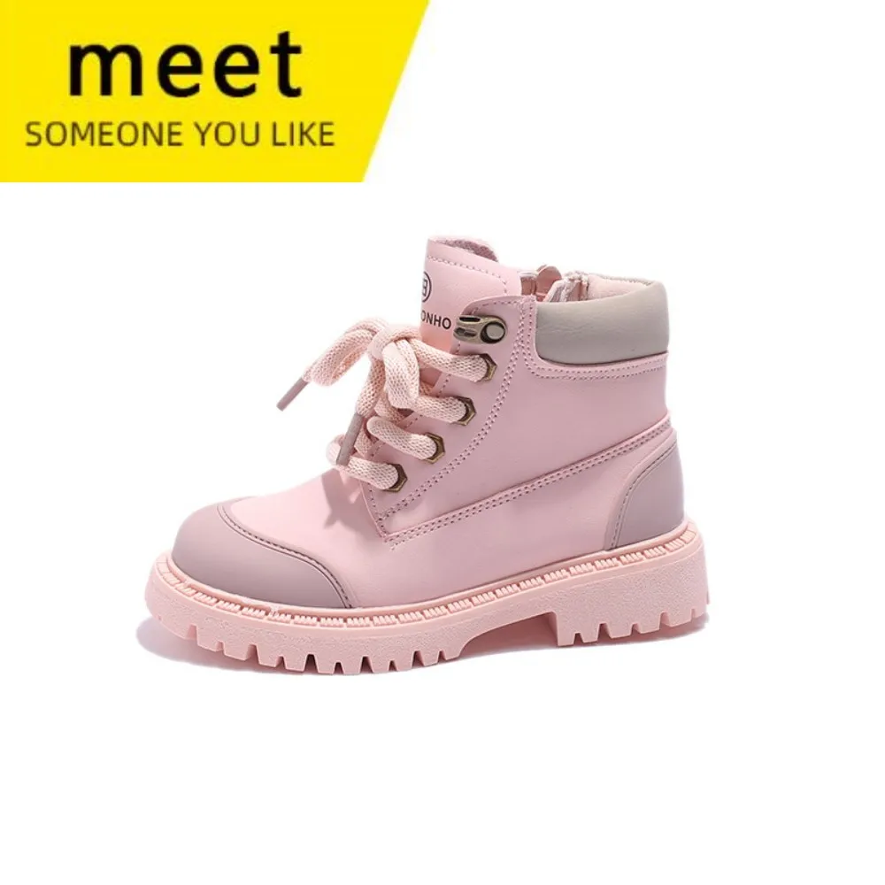 

Обувь для девочек, детские короткие ботинки, Новинка весна-осень 2023, кожаные ботинки для мальчиков, однотонные ботинки для детей среднего и большого возраста для девочек