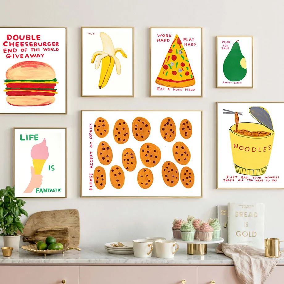 

David Shrigley Bananas Avocados Pears Cookies Lemons Noodles Wall Art Canvas Painting Nordic Poster Pictures Living Room Decor