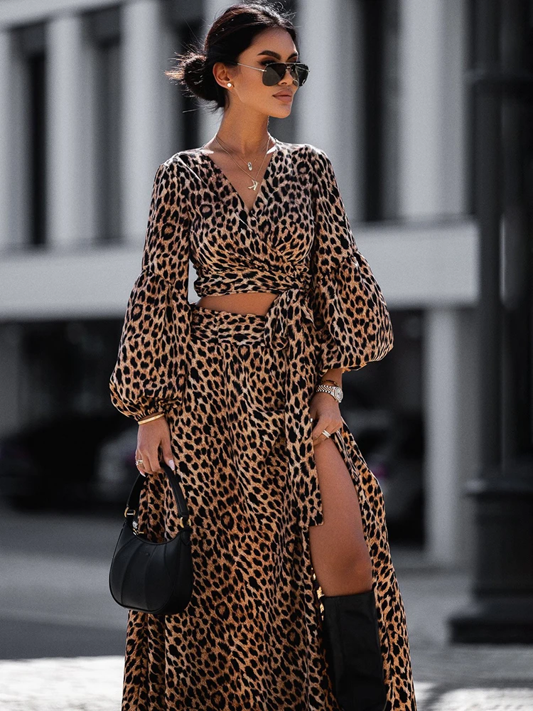 

Casual Leopard Print Skirt Two Piece Sets Womens Outifits Autumn Crop Top 2 Piece Sets Womens Outfits 2022 Luxury Long Skirts