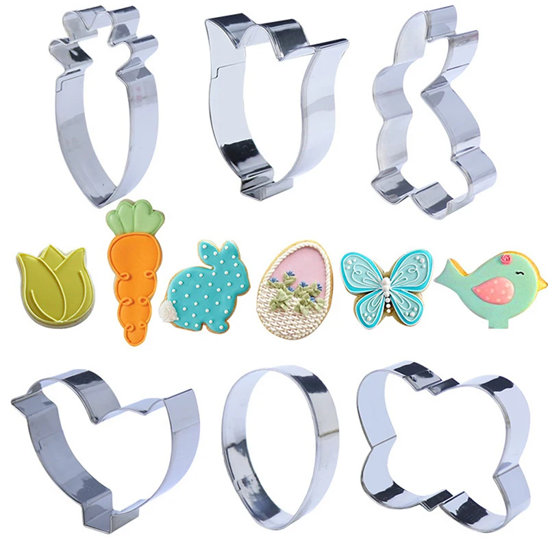 

6Pcs Stainless Steel Easter Cookie Cutters Carrot Bunny Egg Flower Biscuit Stamps Molds for Diy Easter Party Decor Supplies