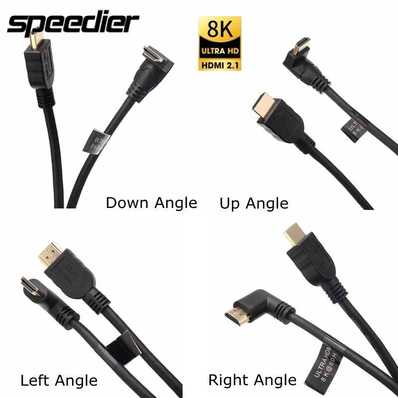Кабель «Папа-папа», совместимый с UHD Ultra HD HDMI, угол 90 градусов, левый/правый/вверх/вниз, 8K, 60 Гц, 4K, 120 Гц, HDR, 7680X4320 для Xbox