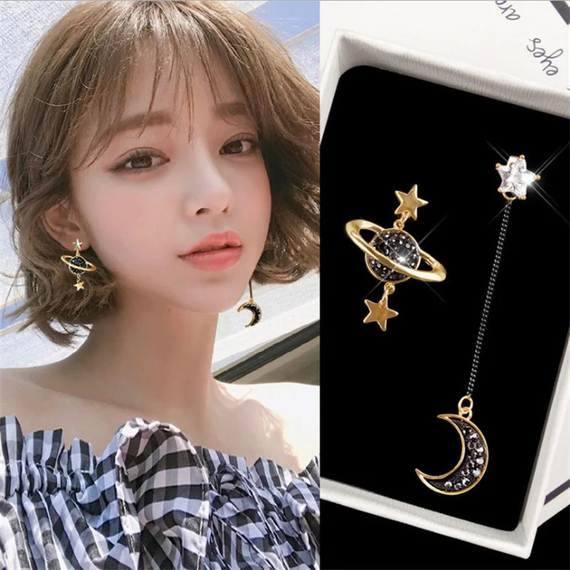 

New Asymmetrical Star Moon Earrings Women Fashion Korean Temperament Earring Long Personality Ear Jewelry Exquisite Earrings