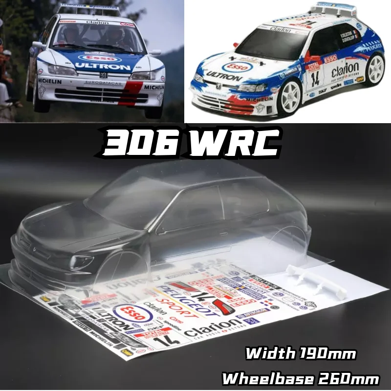 

High quality 306 WRC 1/10 Rally RC PC body shell lampshade190mm width Transparent drift body shell RC hsp Tamiya XV-01 LC PTG