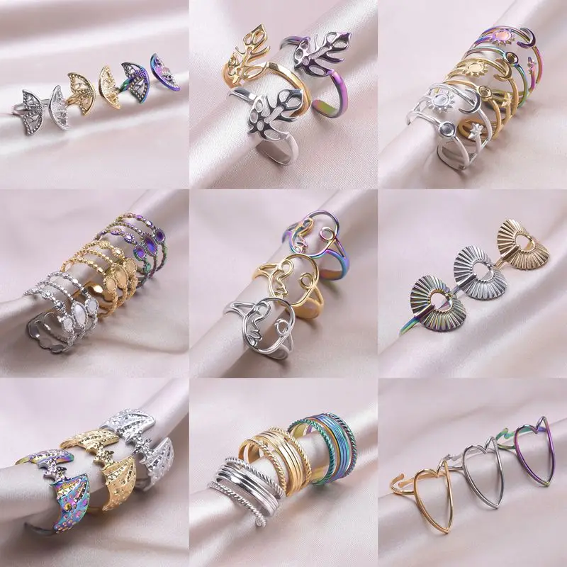 

Trendy Stainless Steel Rings For Women Human Face Vintage Butterfly Gothic Bat Men's Ring Knuckle Female Heart Star Moon Jewelry