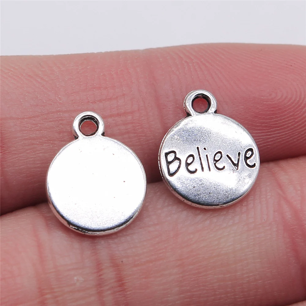 

200pcs Charms Wholesale Believe Round Tag Antique Silver Color 11x14mm Metal Alloy Charms Wholesale Jewelry DIY Accessories