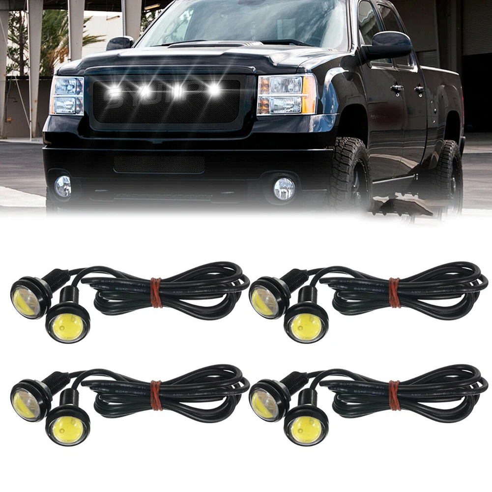 

4 Pcs Car LED Daytime Running Lights Eagle Eye Black Shell Lamps Round Front Side Marker Lights 12V White Flood Beam Lamps