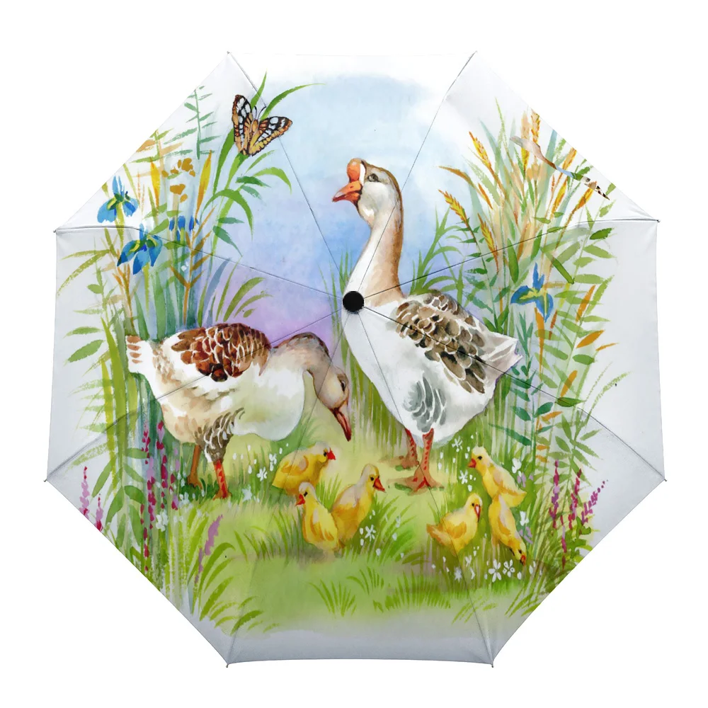 

Duck Meadow Watercolor Rain Foldable Umbrella for Women Males Eight Strands Sunny Umbrella Fully-automatic Umbrella