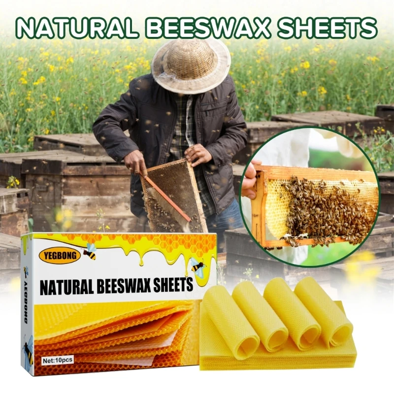 10pcs Beehoney Sheets Wax Foundation Beekeeping Equipment Beehoney Comb Frame Beeswax Sheets for Candle Making 13x9cm