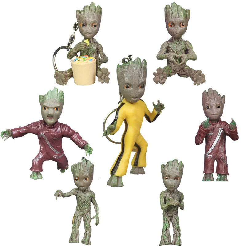 

Baby Groot Action Grootted Figures Toy Key Chain Cute Model Cartoon Tree Man Keychain Car Hanging Decor Kids Toy Children's Gift