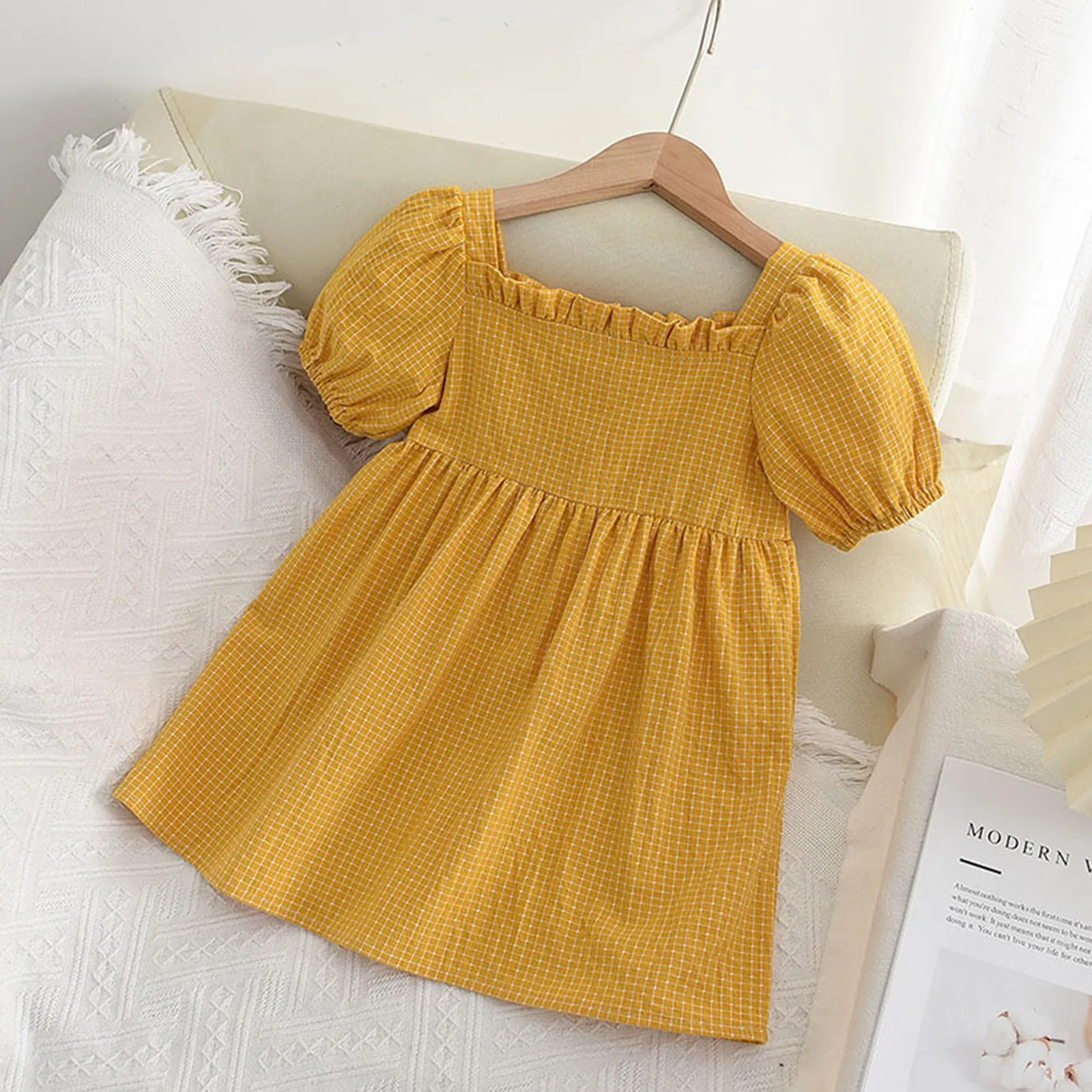 

Baby Girl Clothes Sets Toddler Kids Baby Girls Plaid Button Dress Puff Sleeve Flowy A Line Ruffle Summer 3 Month Clothes Girl