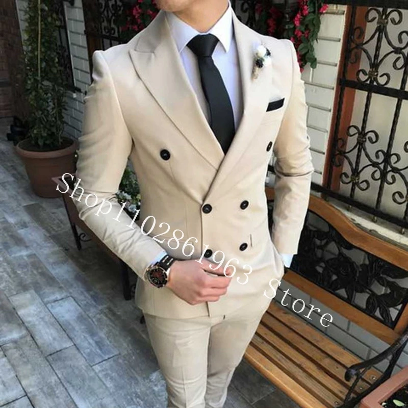 

2023 Tailor Made Men Suits Slim Fit Peak Lapel Double Breasted 2 Pieces Best Men Groom Wear Wedding Tuxedo Costume Homme Mariage
