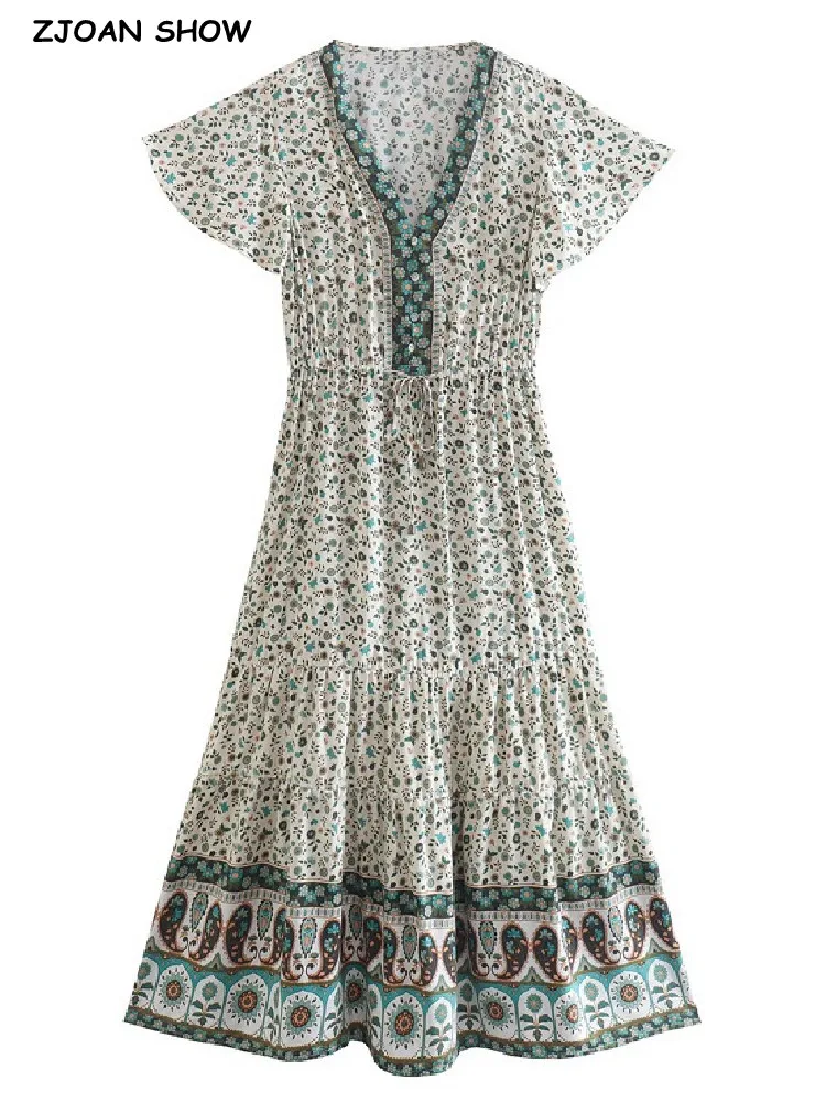 

Женское платье с цветочным принтом, V-образным вырезом и поясом на резинке