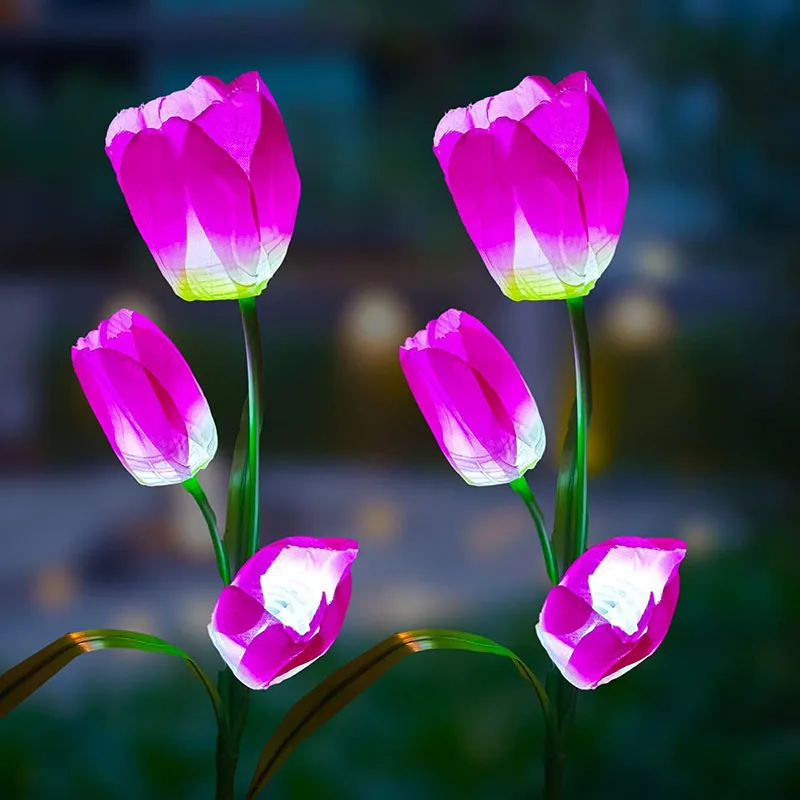 Solar Tulips Simulation Floor Lamp LED Lawn Lamp Solar Energy Outdoor Lights Rose Courtyard Flower Light Garden Decorative Lamp