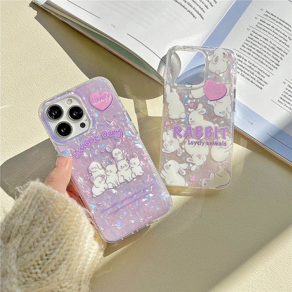 

Glitter Conch Texture Shell Gradient Rabbit Phone Case For iPhone 14 11 12 13 Pro Max Bling Soft Silicone Protect IMD Back Cover