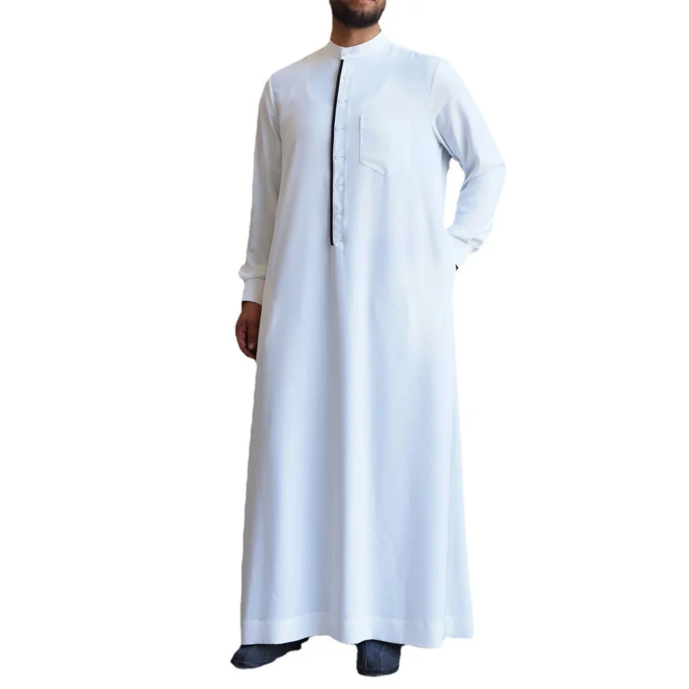 Muslim Men Jubba Thobe 2022 New Middle East Saudi Eid Men Kaftans Turkey Arab Oman Islam Simple White Robe Daily Casual Caftans