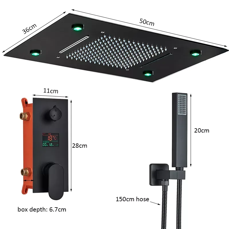

Luxury Black LED Shower Faucet Rain Waterfall Shower System 3-way Digital Display Shower Mixer Bathroom Shower Mixer Tap