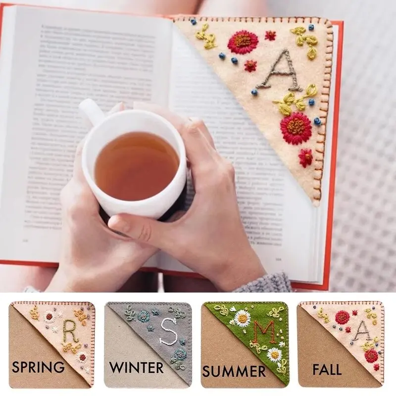 

Вышитая угловая Закладка, войлочные треугольные закладки, маркеры для книг, четыре сезона, Национальный стиль, фотоальбом