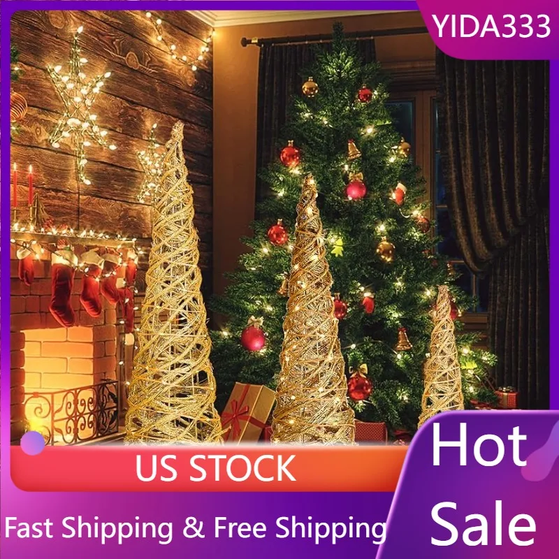 

Wantong Gold Cone Christmas Tree with150 LED Changeable Color Light,36.5"(3ft)/30"/23.5",Set of 3,Power by adatter