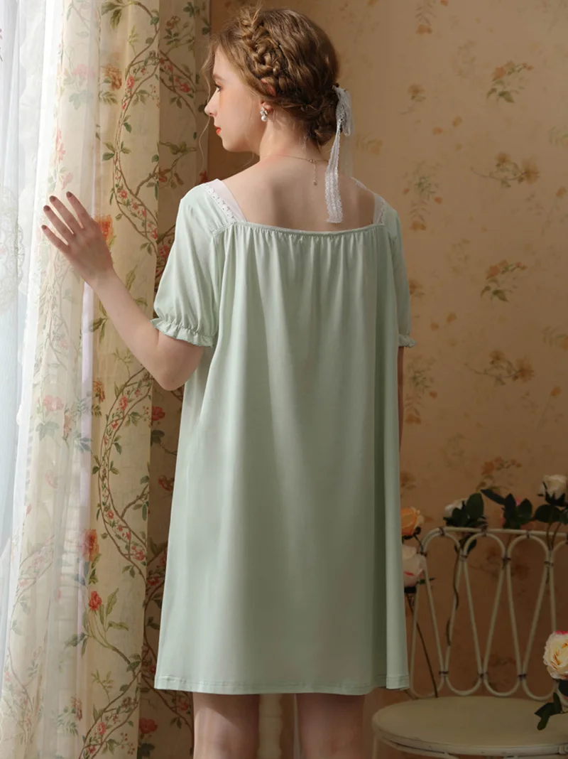Women Summer Cotton Victorian Fairy Nightgowns Short Sleeve Ruffles Nightdress Vintage Princess Pajamas Sweet Loose Sleepwear